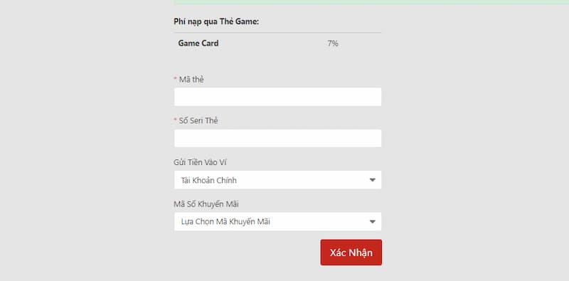 Nạp tiền thông qua thẻ cào